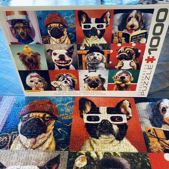 EUROGRAPHICS 1000 Piece Jigsaw Puzzle Titled Funny Dogs Lucia Heffernan Pug - Picture 1 of 9